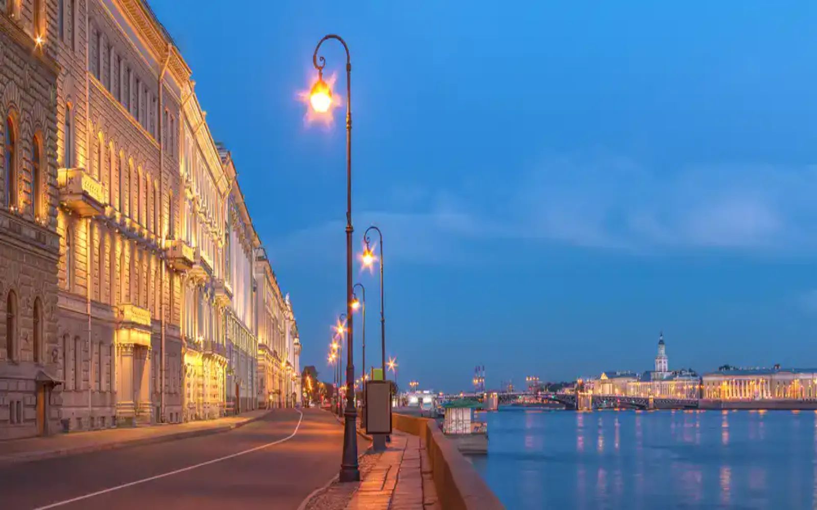 Neva River Embankment at Night
