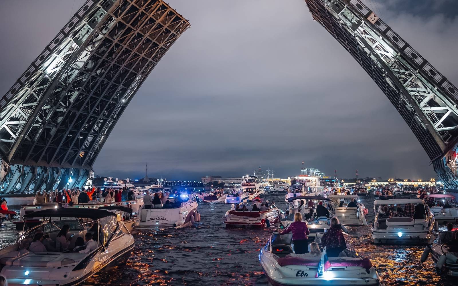 Queue of boats on the Neva